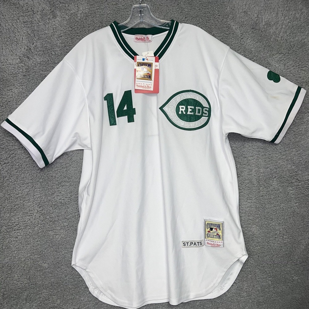 NWT Mitchell Ness Pete Rose Jersey Sz 52 White/Green#14 Cincinnati Reds St Paddy